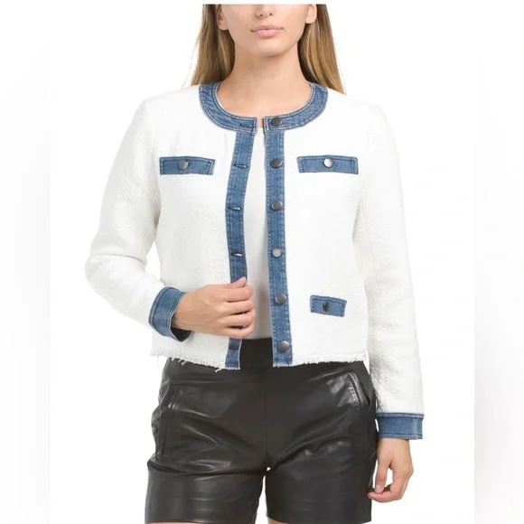 LAST CHANCE ECRU mixed media tweed jacket - Picture 4 of 14